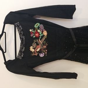 Desigual Black Embroidered and Sequin Dress Size 38